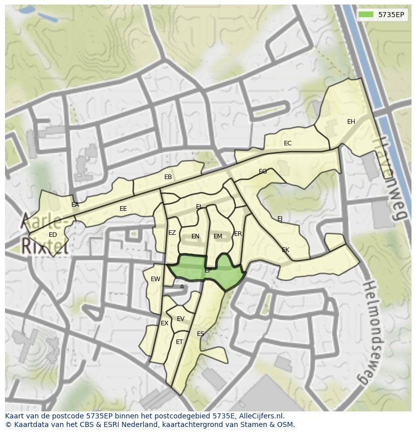 Afbeelding van het postcodegebied 5735 EP op de kaart.