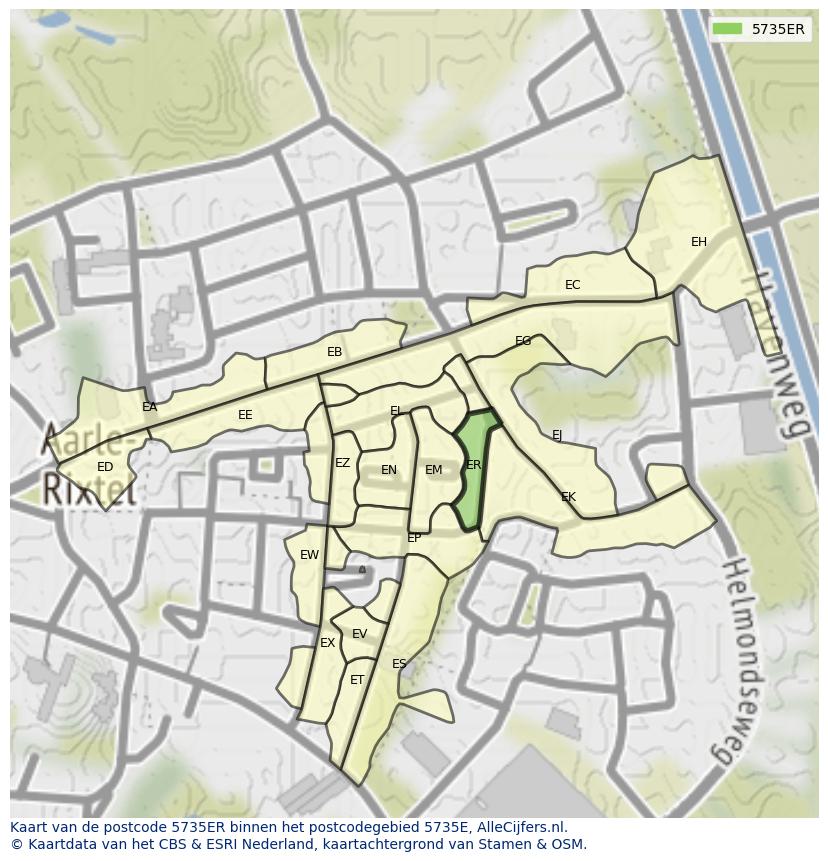 Afbeelding van het postcodegebied 5735 ER op de kaart.