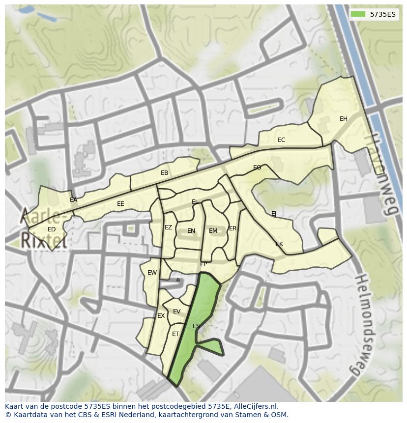 Afbeelding van het postcodegebied 5735 ES op de kaart.