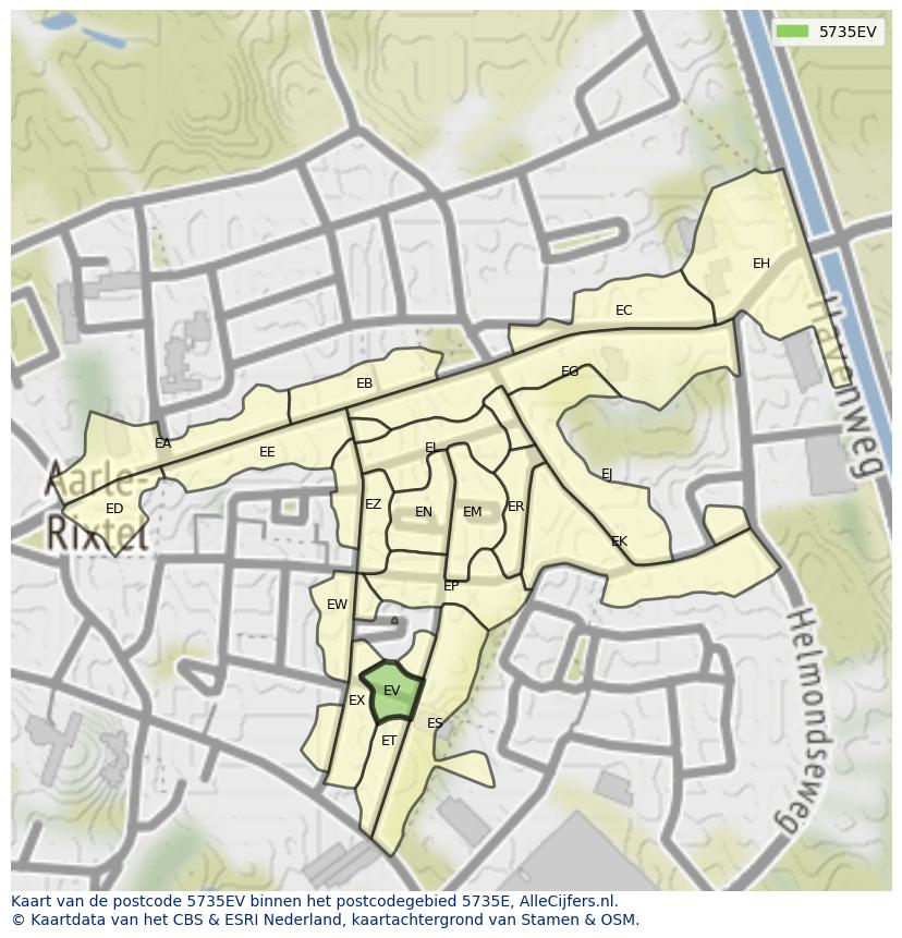 Afbeelding van het postcodegebied 5735 EV op de kaart.