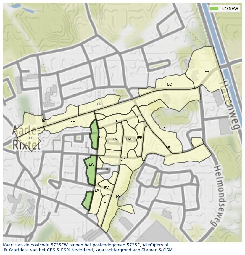Afbeelding van het postcodegebied 5735 EW op de kaart.