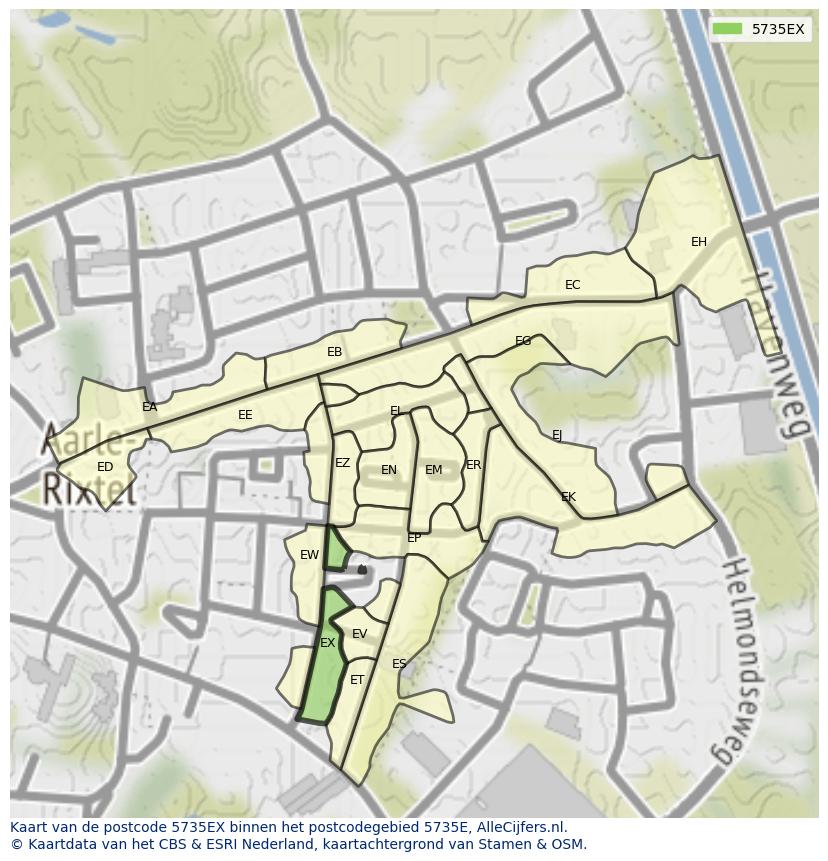 Afbeelding van het postcodegebied 5735 EX op de kaart.