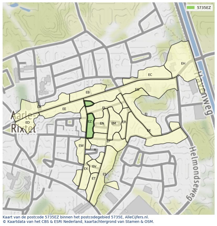 Afbeelding van het postcodegebied 5735 EZ op de kaart.