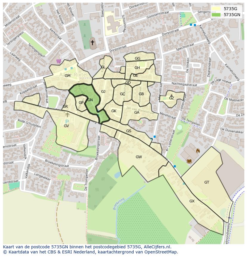Afbeelding van het postcodegebied 5735 GN op de kaart.