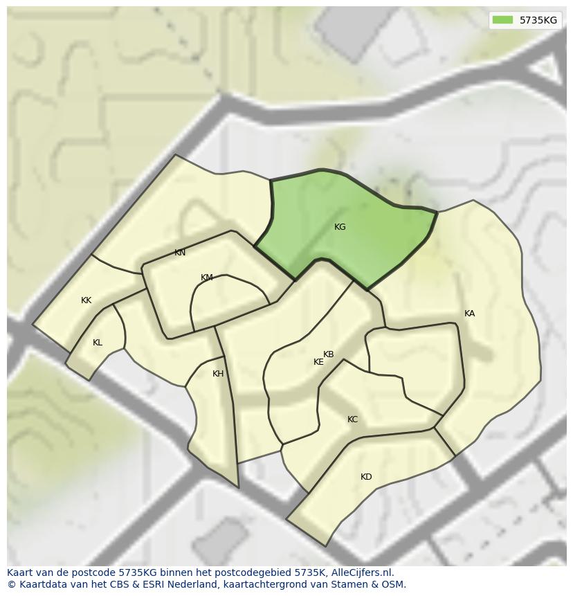 Afbeelding van het postcodegebied 5735 KG op de kaart.