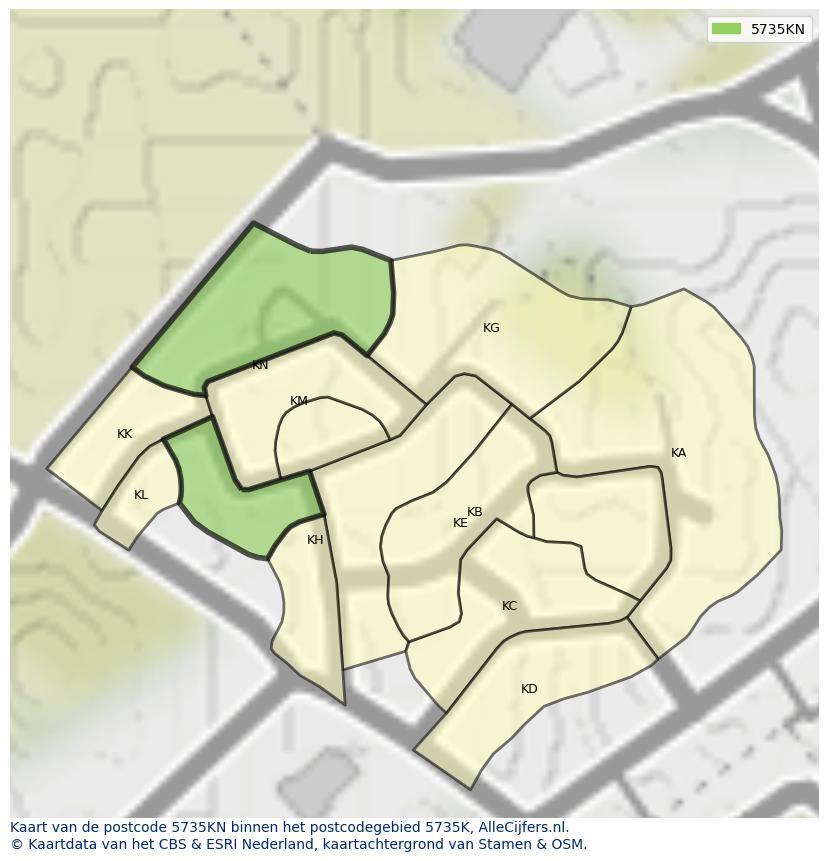 Afbeelding van het postcodegebied 5735 KN op de kaart.