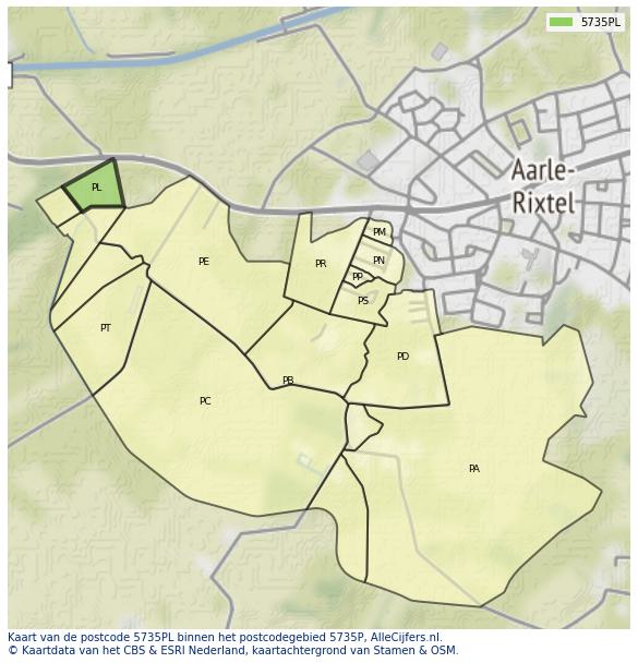 Afbeelding van het postcodegebied 5735 PL op de kaart.