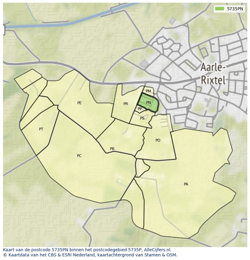 Afbeelding van het postcodegebied 5735 PN op de kaart.