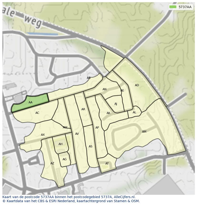 Afbeelding van het postcodegebied 5737 AA op de kaart.