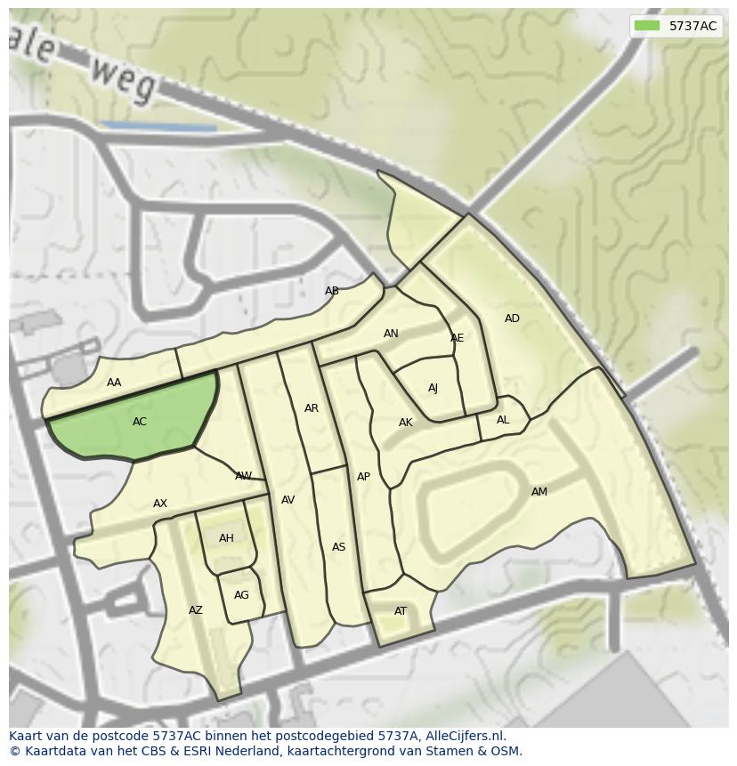 Afbeelding van het postcodegebied 5737 AC op de kaart.
