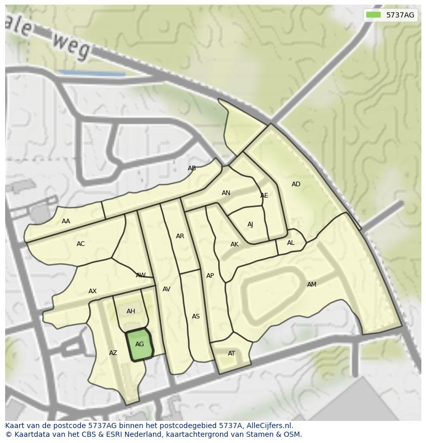 Afbeelding van het postcodegebied 5737 AG op de kaart.