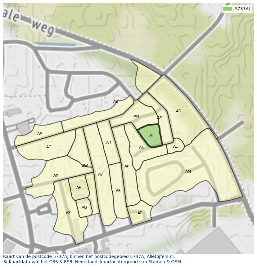 Afbeelding van het postcodegebied 5737 AJ op de kaart.