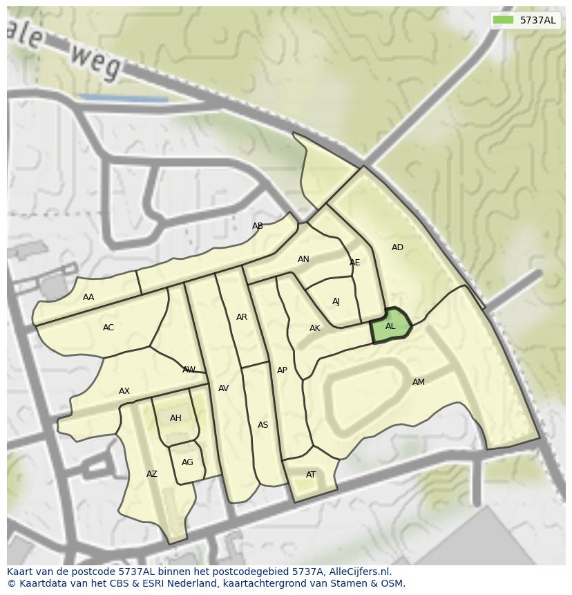 Afbeelding van het postcodegebied 5737 AL op de kaart.