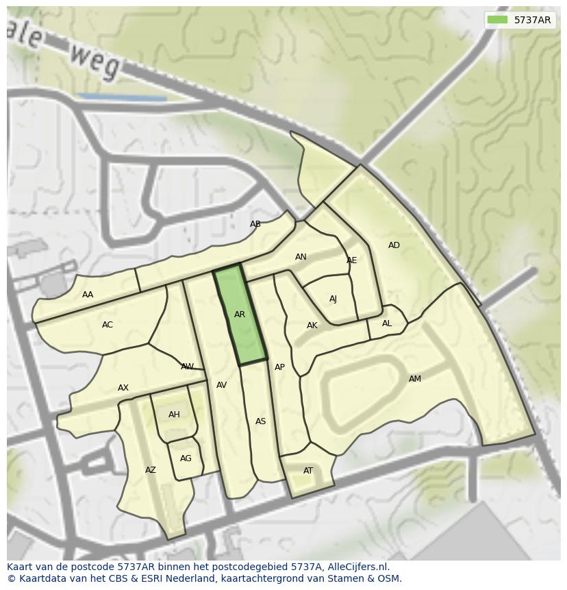 Afbeelding van het postcodegebied 5737 AR op de kaart.