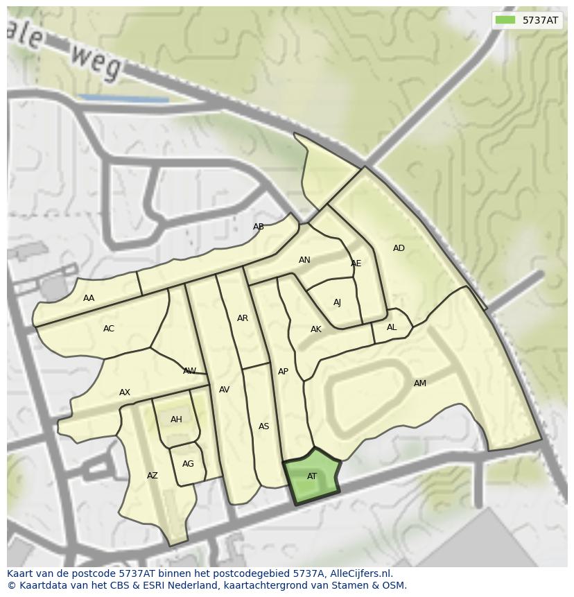 Afbeelding van het postcodegebied 5737 AT op de kaart.