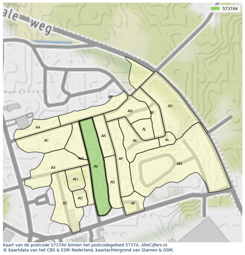 Afbeelding van het postcodegebied 5737 AV op de kaart.