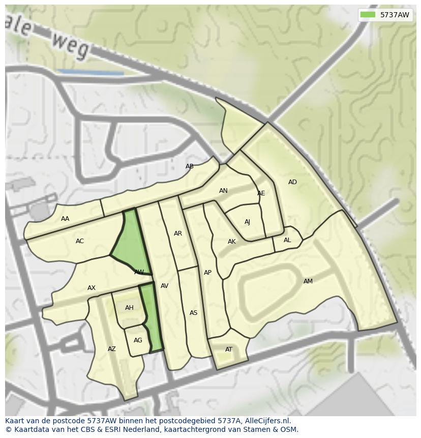 Afbeelding van het postcodegebied 5737 AW op de kaart.