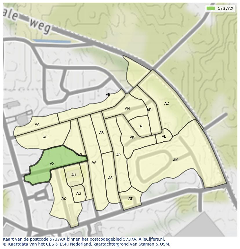 Afbeelding van het postcodegebied 5737 AX op de kaart.