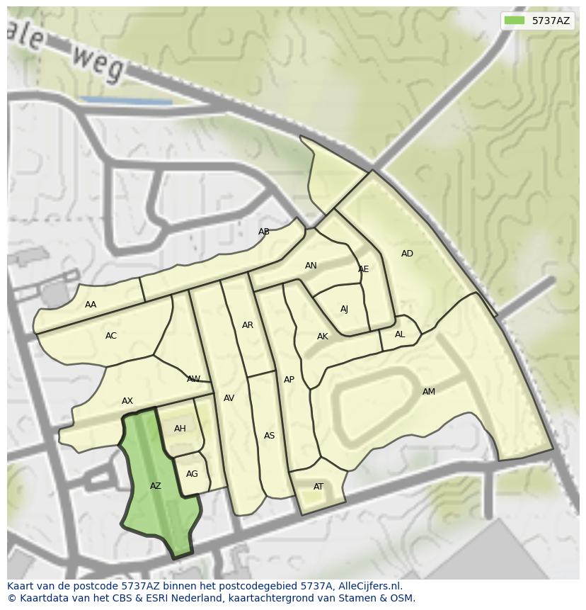 Afbeelding van het postcodegebied 5737 AZ op de kaart.