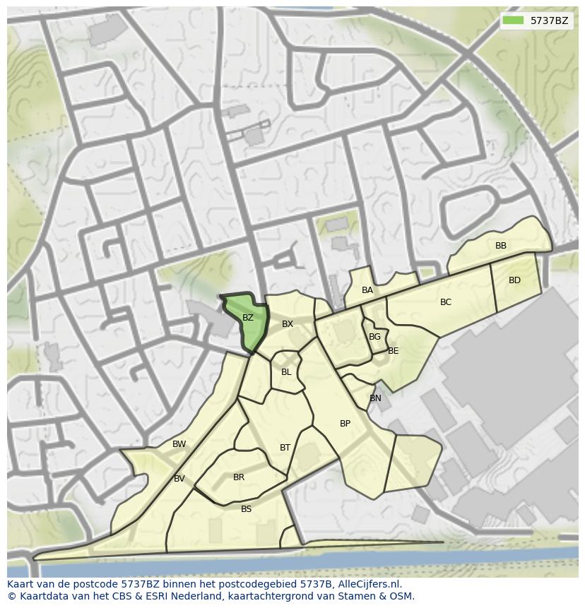 Afbeelding van het postcodegebied 5737 BZ op de kaart.