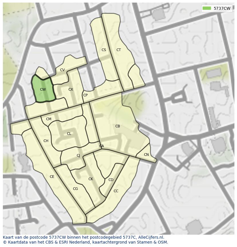 Afbeelding van het postcodegebied 5737 CW op de kaart.