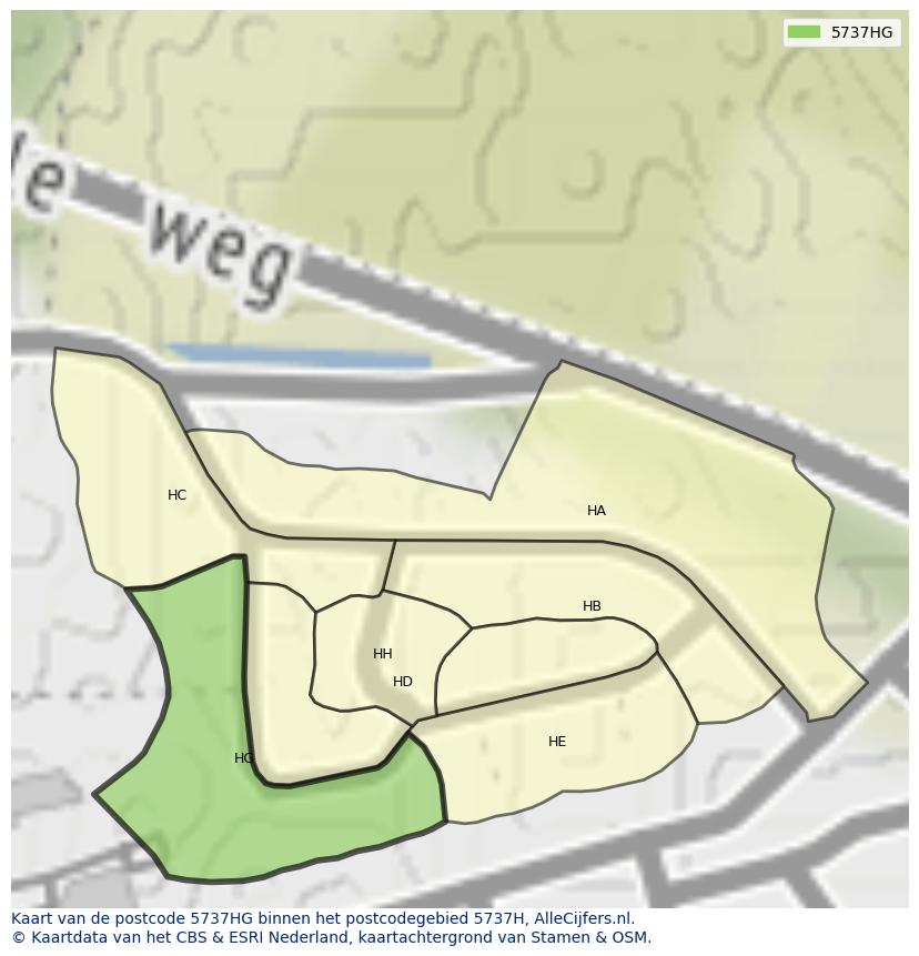 Afbeelding van het postcodegebied 5737 HG op de kaart.