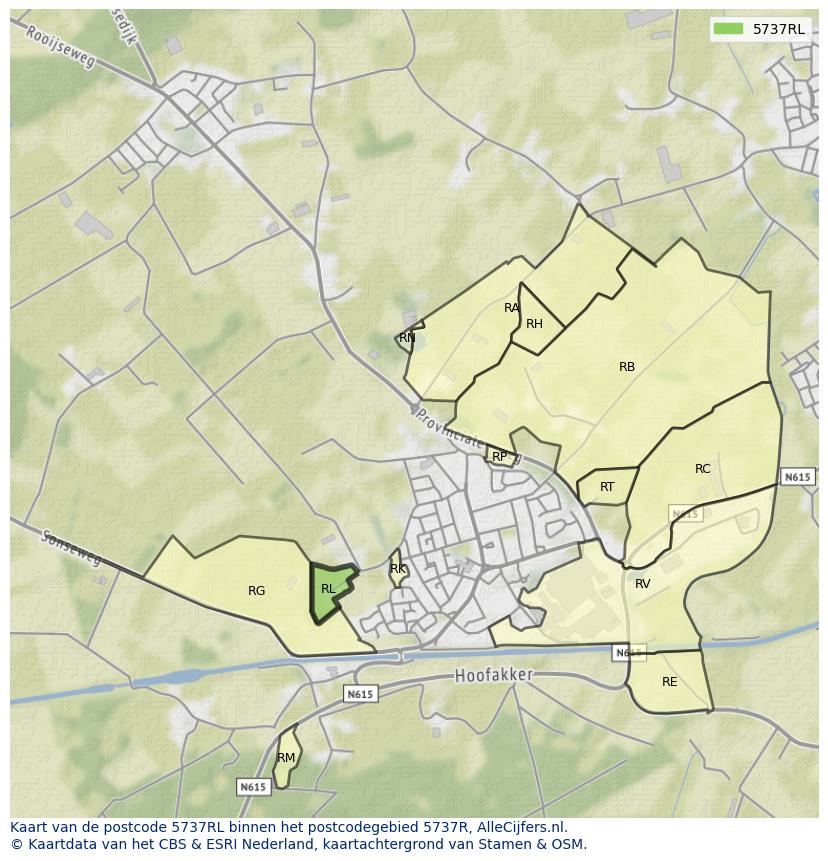 Afbeelding van het postcodegebied 5737 RL op de kaart.