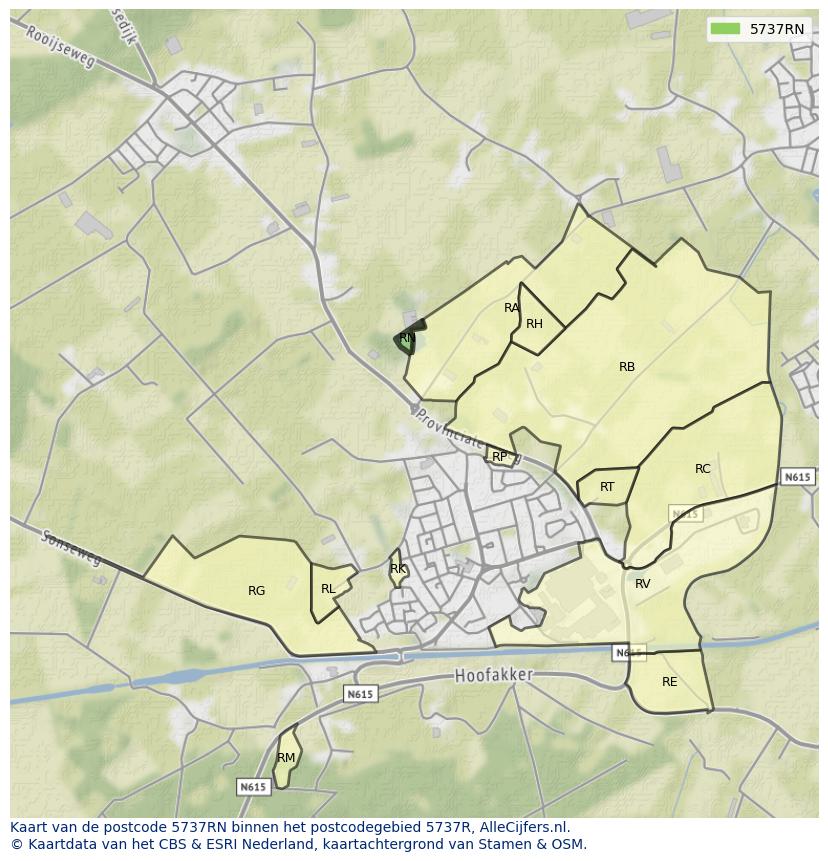 Afbeelding van het postcodegebied 5737 RN op de kaart.