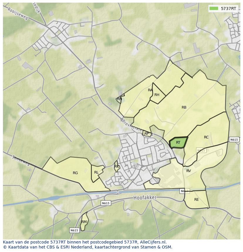 Afbeelding van het postcodegebied 5737 RT op de kaart.