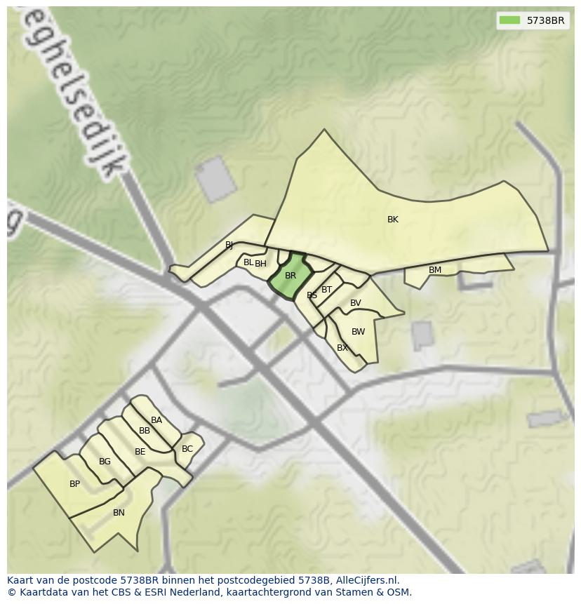 Afbeelding van het postcodegebied 5738 BR op de kaart.