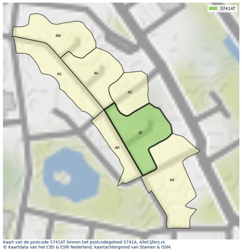 Afbeelding van het postcodegebied 5741 AT op de kaart.