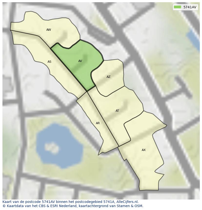 Afbeelding van het postcodegebied 5741 AV op de kaart.