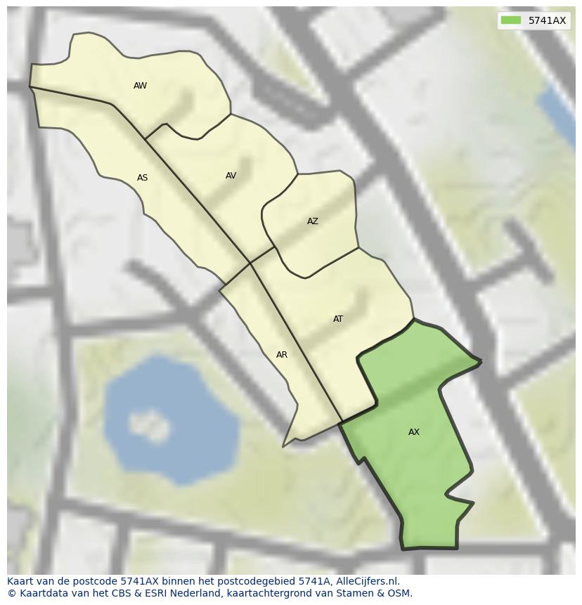 Afbeelding van het postcodegebied 5741 AX op de kaart.