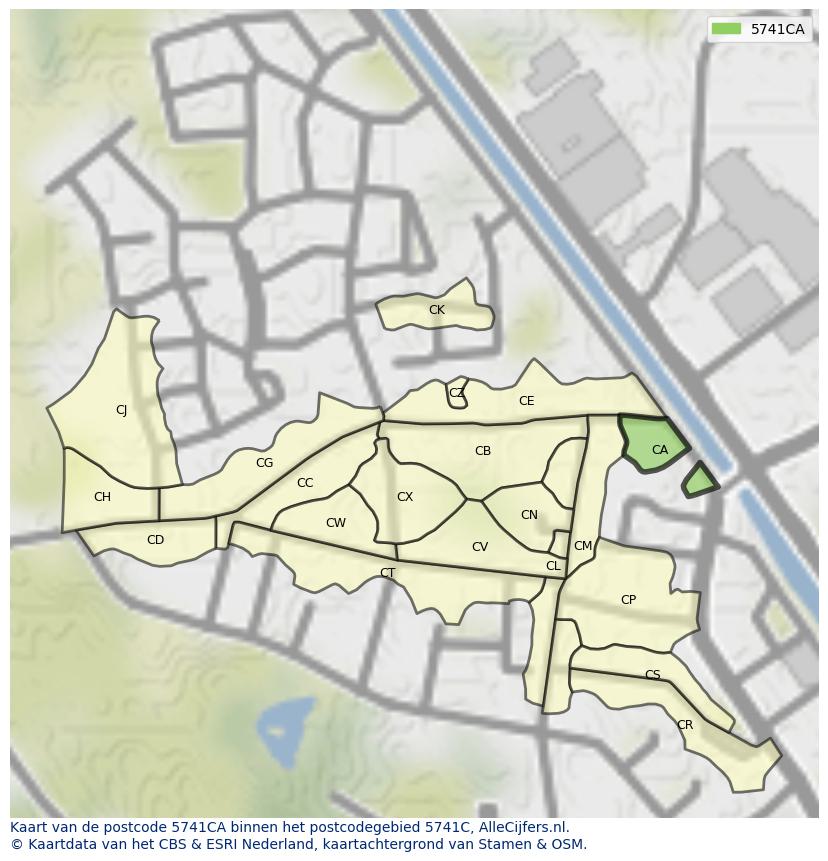 Afbeelding van het postcodegebied 5741 CA op de kaart.