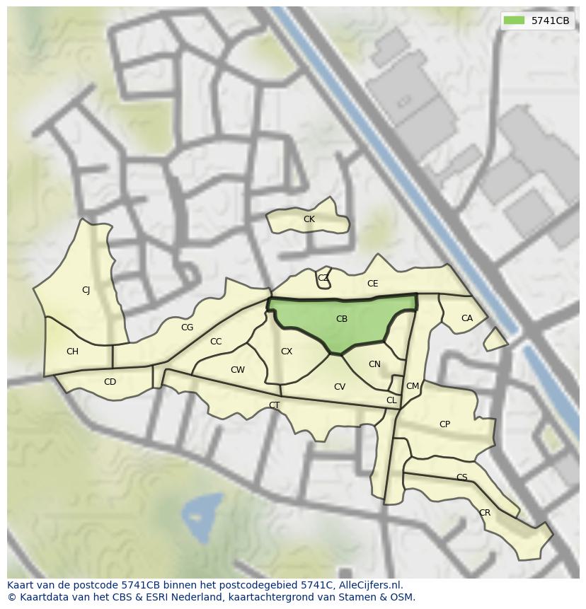 Afbeelding van het postcodegebied 5741 CB op de kaart.