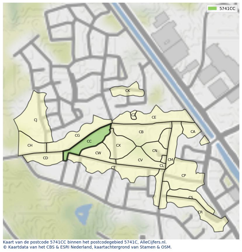 Afbeelding van het postcodegebied 5741 CC op de kaart.