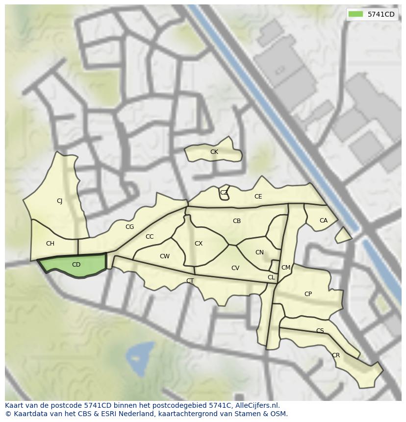 Afbeelding van het postcodegebied 5741 CD op de kaart.