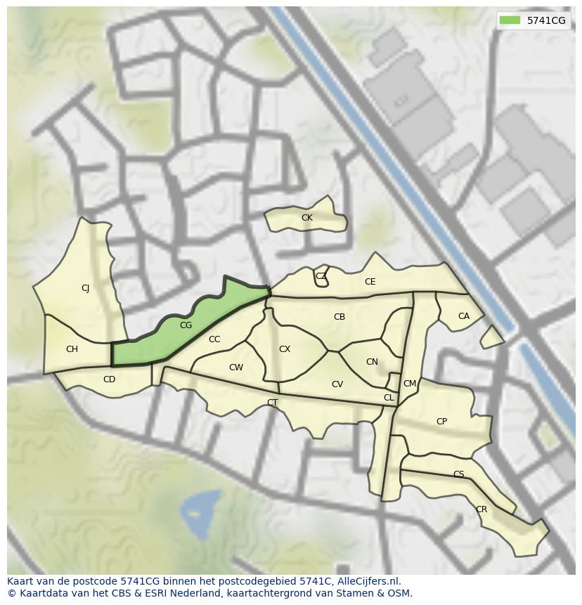 Afbeelding van het postcodegebied 5741 CG op de kaart.