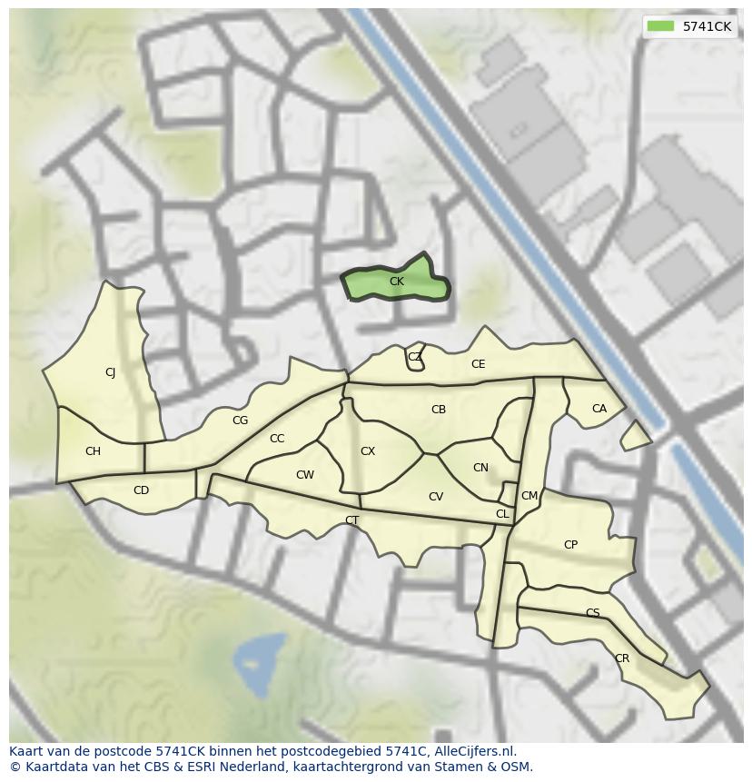 Afbeelding van het postcodegebied 5741 CK op de kaart.