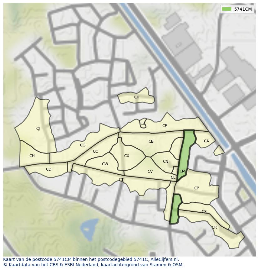 Afbeelding van het postcodegebied 5741 CM op de kaart.