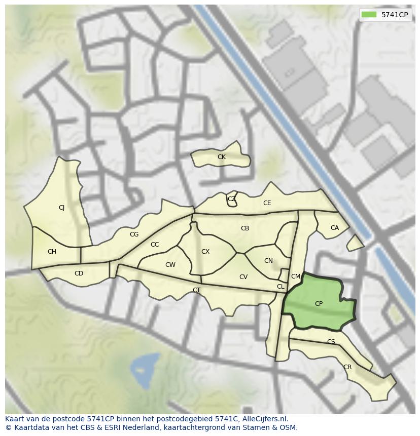 Afbeelding van het postcodegebied 5741 CP op de kaart.