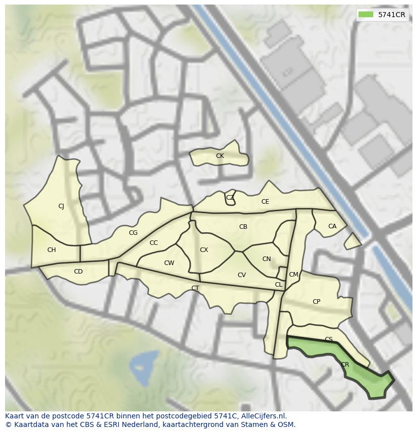 Afbeelding van het postcodegebied 5741 CR op de kaart.