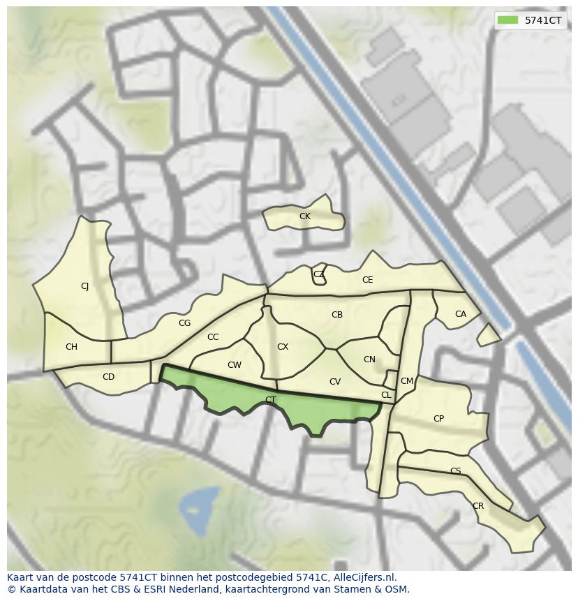 Afbeelding van het postcodegebied 5741 CT op de kaart.