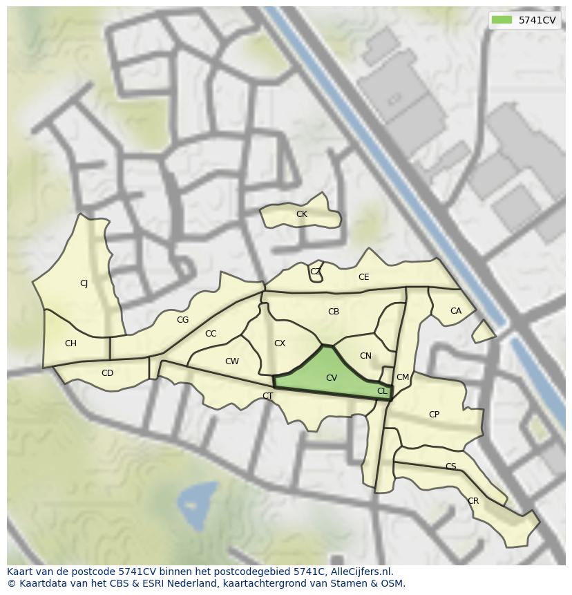 Afbeelding van het postcodegebied 5741 CV op de kaart.