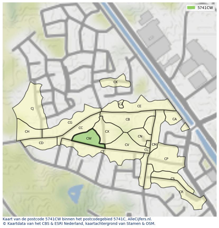 Afbeelding van het postcodegebied 5741 CW op de kaart.