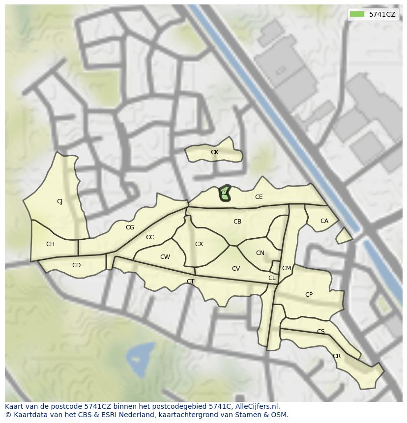 Afbeelding van het postcodegebied 5741 CZ op de kaart.