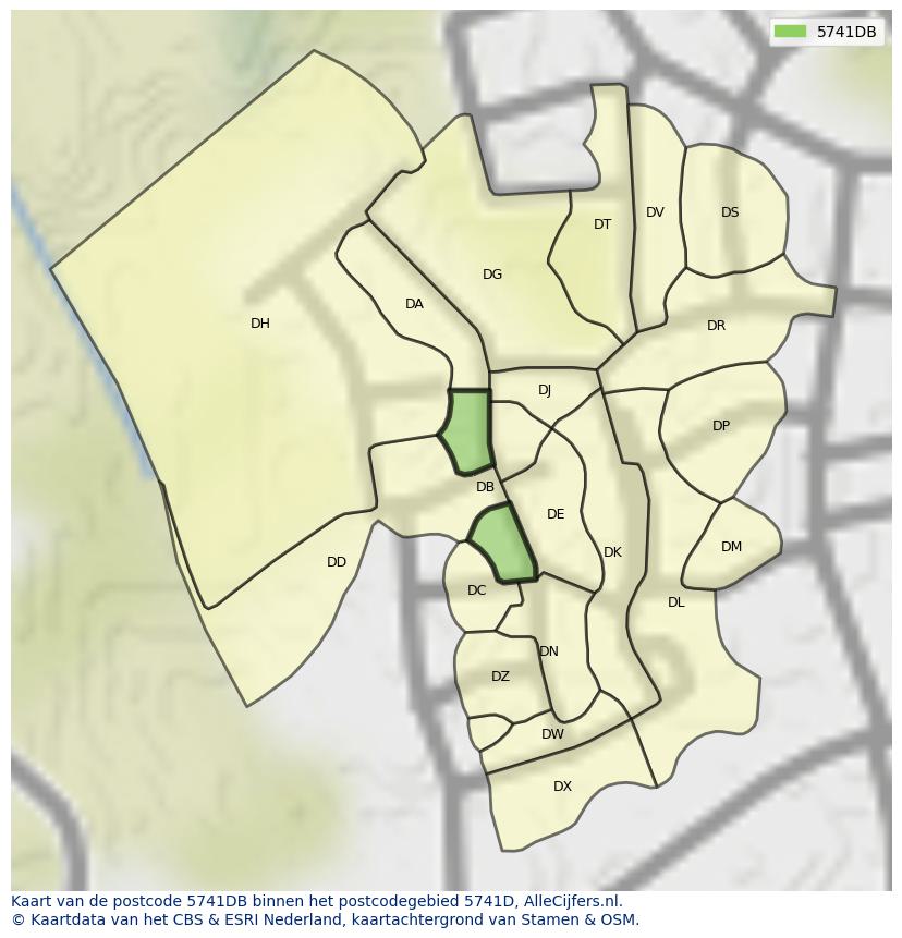 Afbeelding van het postcodegebied 5741 DB op de kaart.