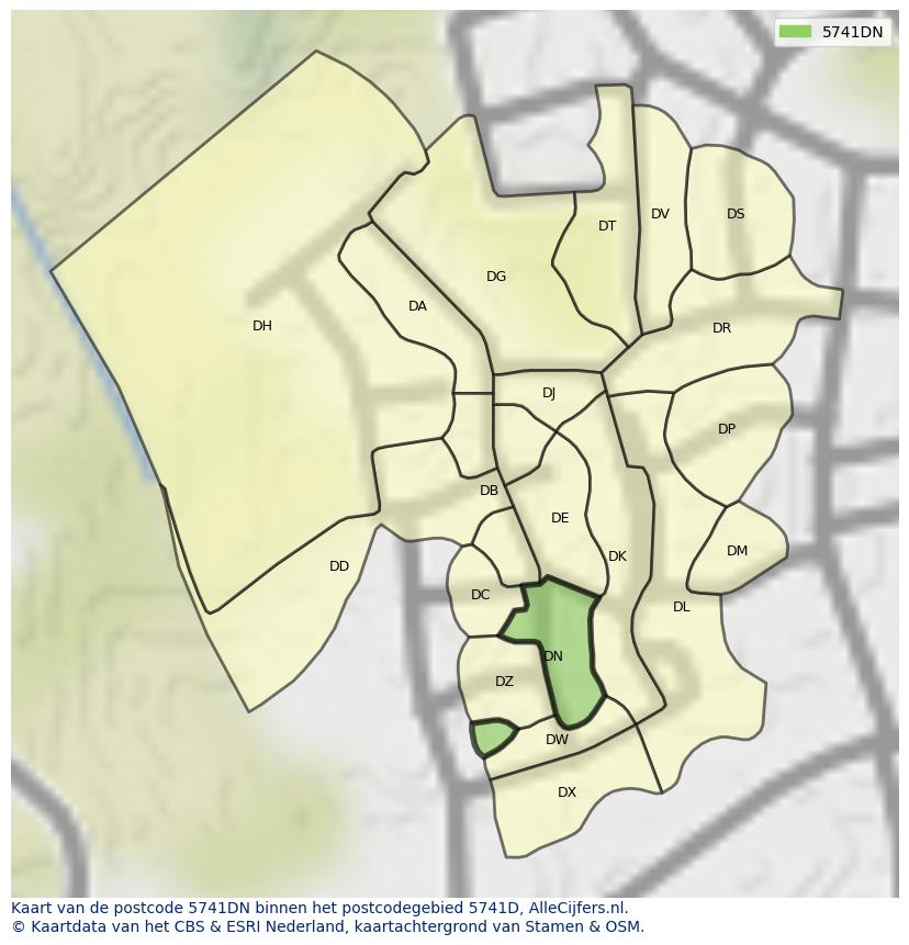 Afbeelding van het postcodegebied 5741 DN op de kaart.
