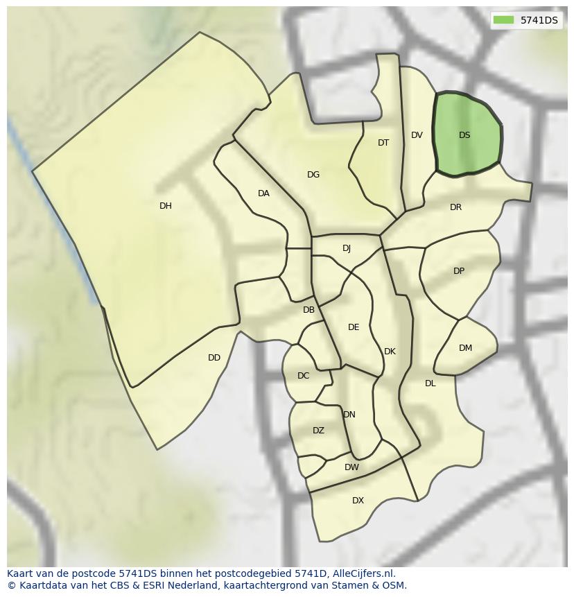 Afbeelding van het postcodegebied 5741 DS op de kaart.