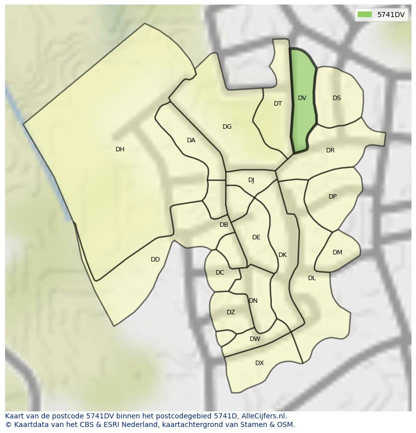 Afbeelding van het postcodegebied 5741 DV op de kaart.